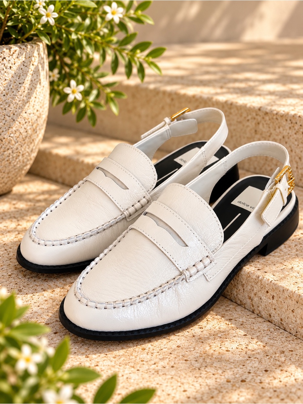 Dolce Vita Hardi Ivory Crinkle Slingback Penny Loafers Size 8W old money #28